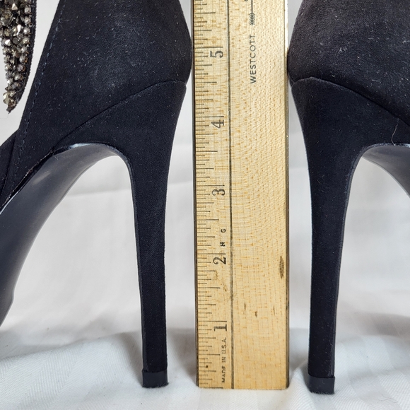 JustFab Lucy Black Pumps Heels SHOES Womens Size 7W Bling Bow Point Toe Just Fab - Picture 8 of 16